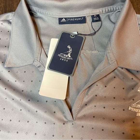 NWT ADIDAS Pinehurst Golf Grey Polka Dot Moisture Wick Short Sleeve Polo Size XL - Picture 7 of 9